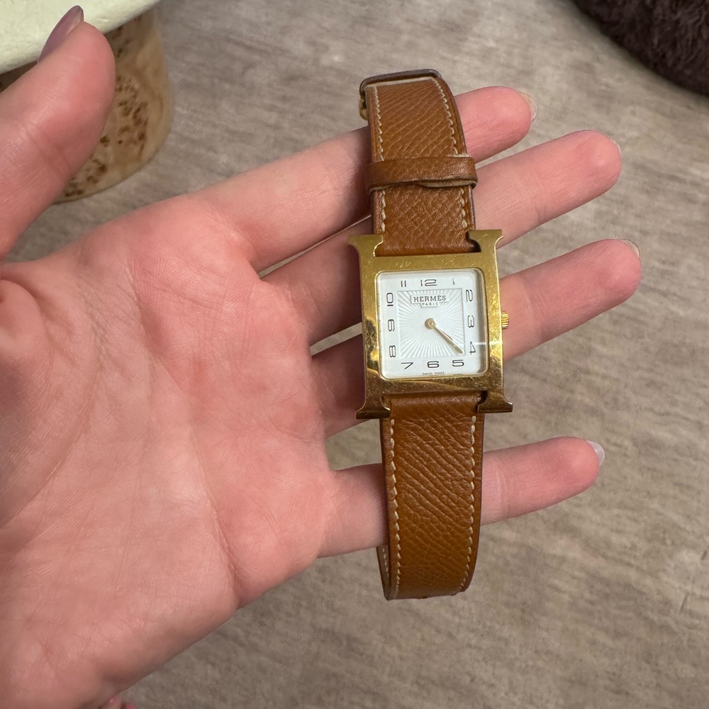Hermes Heure H Large Model Tan and Gold Women's Watch